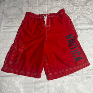 Boys Nautica Red Swim Trunks with White Stitching L 14/16